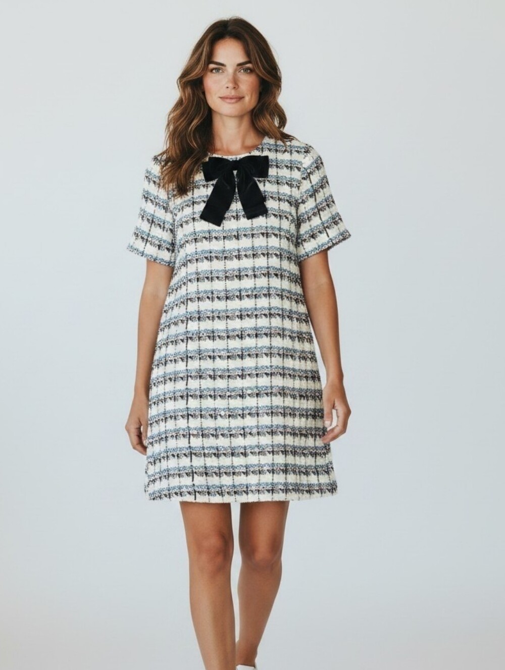 PRODUCTSEEKER Tweed Bow Shift Dress Sequin Rhinestone NWT Size M